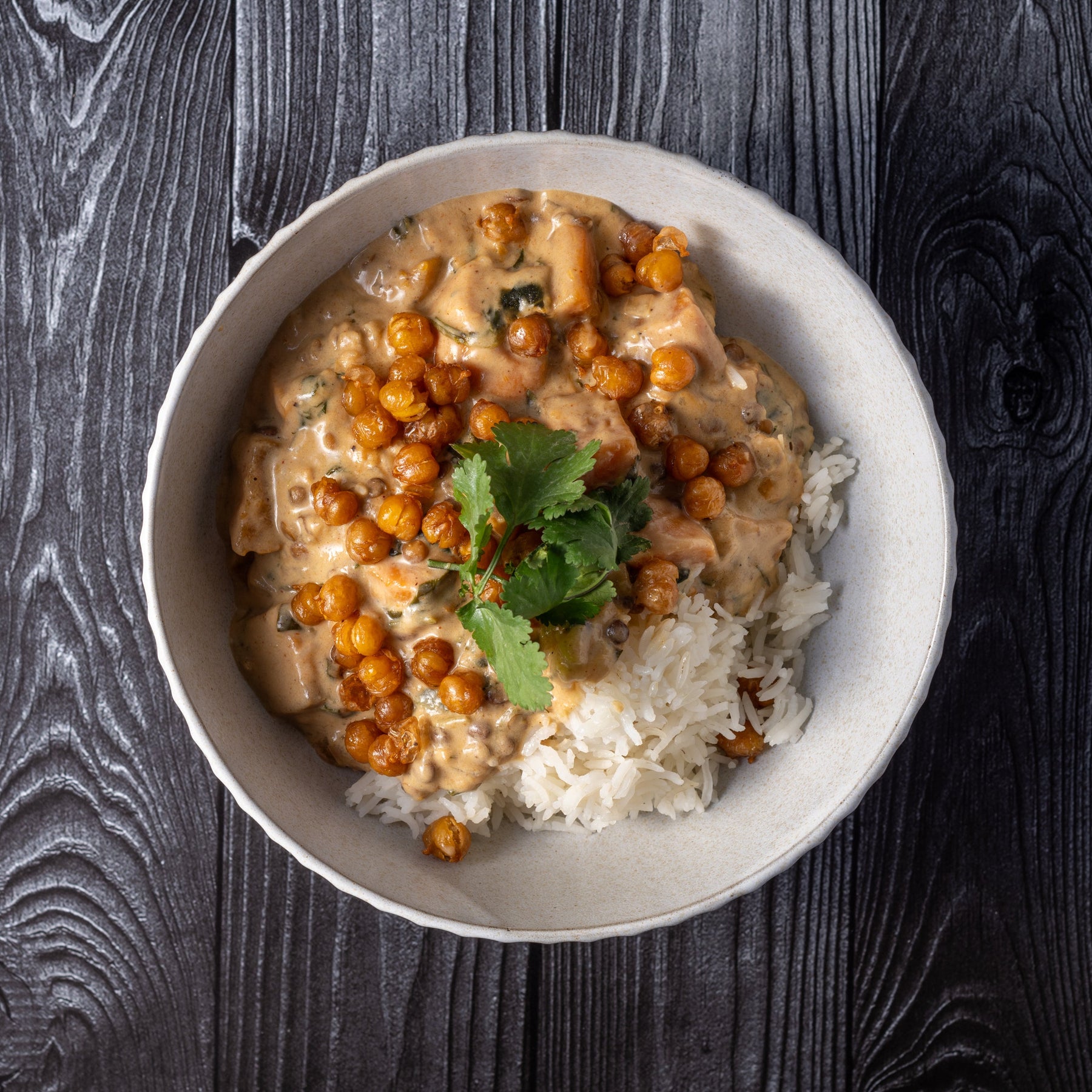 Kumara and Lentil Curry with Pea Rice